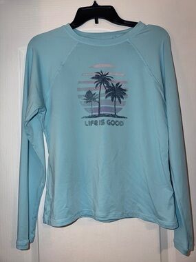 Life Is Good Light Blue Palm Sunset Raglan Long Sleeve Medium